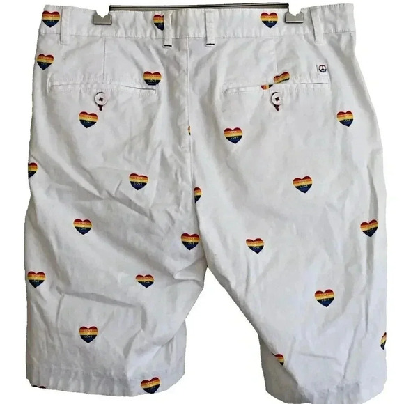 Denim & Flowers Men's rainbow pride heart shorts SZ 32 - Picture 2 of 14